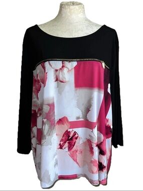 Calvin Klein Pink Watercolor Floral Zipper Mixed Media Tunic Top Size 3X